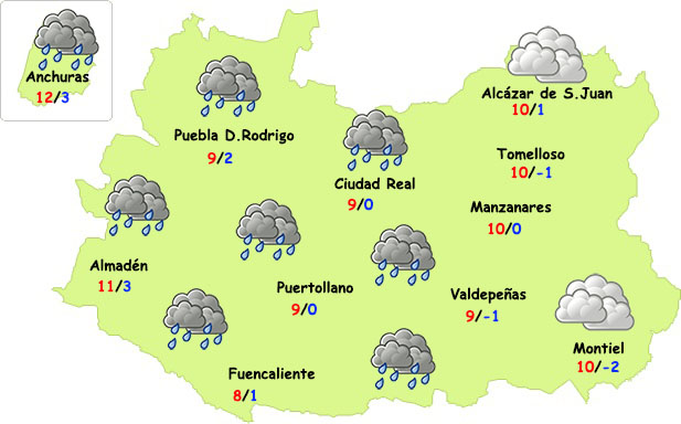 El tiempo en Ciudad Real: lluvias pero menos frío