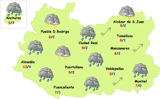 Lunes de lluvia, viento y frío en Ciudad Real
