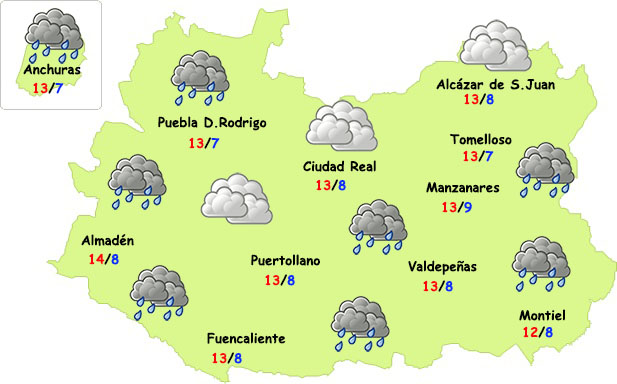 El tiempo en Ciudad Real: lluvias, pero más débiles