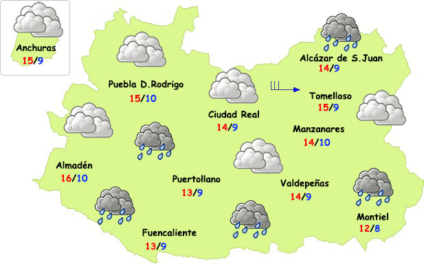 Miércoles de nubes, lluvias débiles y menos frío en Ciudad Real