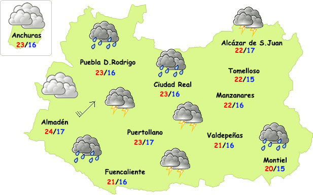 Viernes de fuertes lluvias y tormentas en la provincia de Ciudad Real
