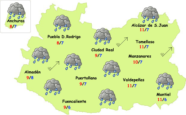 Viernes de precipitaciones abundantes y persistentes en la provincia de Ciudad Real