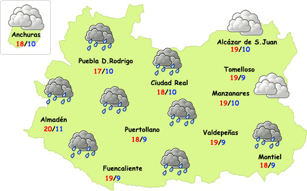 Jueves con algunas lluvias por la tarde y descenso de temperaturas en Ciudad Real