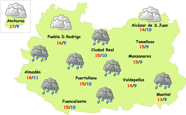 El tiempo en Ciudad Real: miércoles de frente con lluvias débiles y bajada de máximas