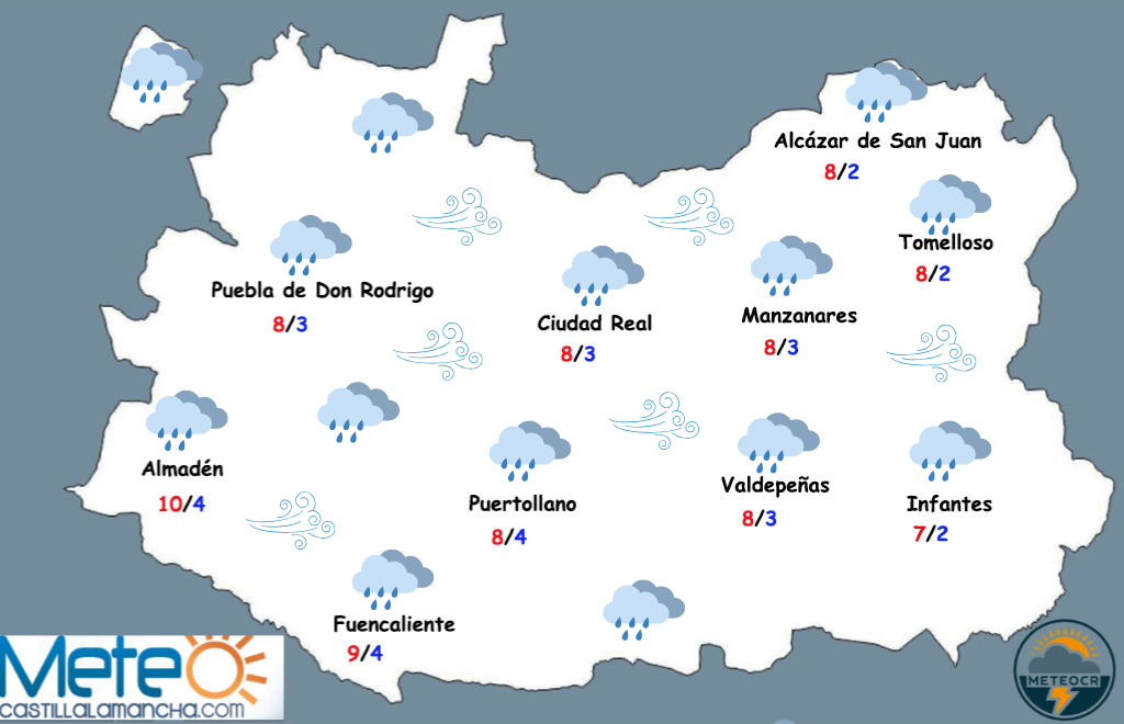 El tiempo en Ciudad Real: más lluvia y viento muy fuerte